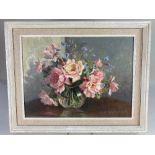 Iris Jackman (20th century) still life of flowers in a vase, label inscribed Albertine with