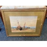 George Dodgson Callow (1829-1875) fishing boats moored on a beach, watercolour, signed and dated