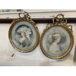 After J Downman, a pair of oval portraits of ladies, Lady Gunning and Miss Dun, in gilt farmes