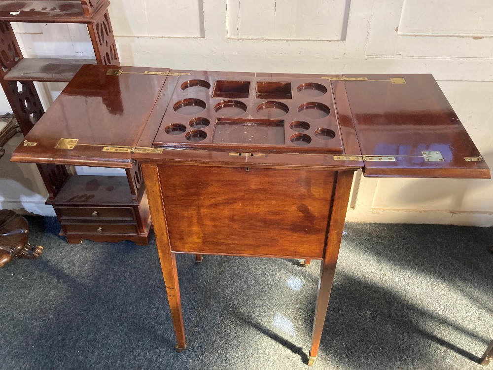 An early 20th century mahogany 'surprise' drinks table cabinet with rising top and shelf fitted with - Image 2 of 2