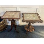 An early 20th century mahogany occasional table with tapestry top and glass cover, on three shaped