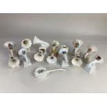A collection of thirteen crested porcelain models of gramophones, by Arcadian, Carlton China,