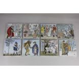 A collection of eight Mintons wall tiles, comprising three Nursery Rhyme tiles designed by Walter