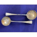 A pair of George III silver old English pattern sauce ladles, makers George Smith III & William