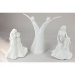 Two Royal Worcester 'Moments' white porcelain figure groups, comprising two children 'Friendship',