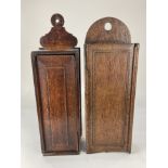 Two late 18th / early 19th century oak candle boxes, (a/f) tallest 44.5cm