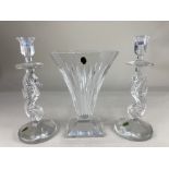 A pair of Waterford crystal seahorse candlesticks, 29cm high, together with a Waterford crystal