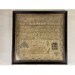 A 19th century alphabet sampler with verse worked by Henrietta Clark January 19th 1846, (a/f) in