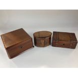 A 19th century oval rosewood tea caddy, a parquetry inlaid box and a mahogany box (all a/f)