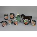 Six Royal Doulton small character jugs, to include Robinson Crusoe, Bacchus, Granny and Sairey Gamp,