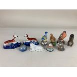 Five Royal Copenhagen porcelain small models of animals, squirrel, otter, horse, frog and robin,