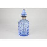 A silver mounted blue cut glass decanter by Hukin & Heath, Birmingham, 1928 (a/f)