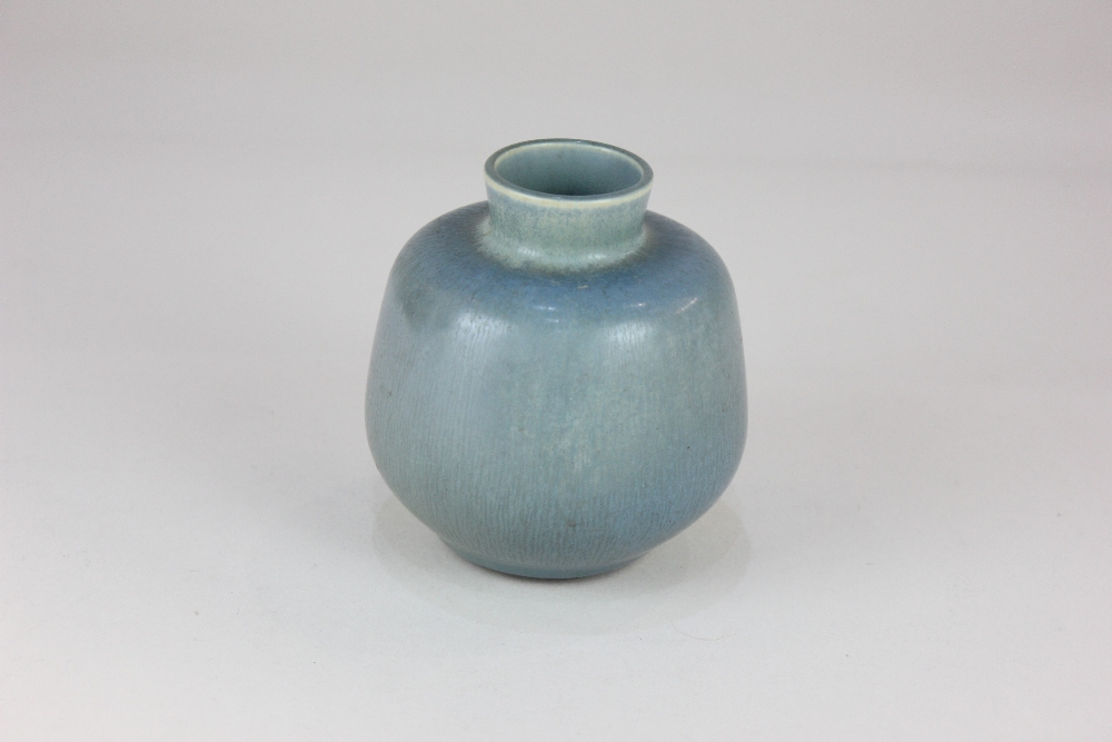 A Berndt Friberg (1899-1981) for Gustavsberg, Sweden blue glazed stoneware vase, with hare's fur