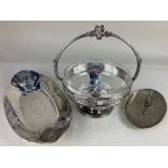 An Art Nouveau O. Gallia for Christofle oval dish, a cake basket by same maker with clear glass