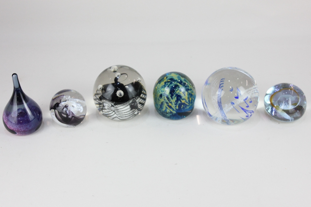 Five various Caithness paperweights, comprising 'Rhythm and Blues', 'Mooncrystal', 'Parallel Lines',