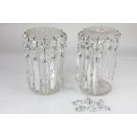 A pair of cut glass table lustres, with clear glass drops, 22cm high (a/f)