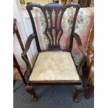 A George III mahogany Chippendale style carver chair with fret cut back, on cabriole legs with