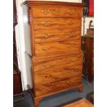 A George III mahogany tallboy chest on chest, with architectural cornice, two short over three