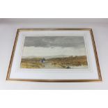 E Ellis (19th century), figures on a moorland path, watercolour, indistinctly inscribed and