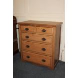 An oak chest of two short over three long drawers, on shaped plinth base, 86cm (a/f)
