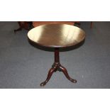 A George III mahogany tea table, with circular tilt top and birdcage support, column stem and tripod