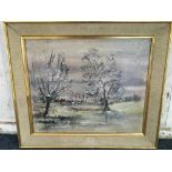 P Noel De Laing (20th century), landscape with trees, oil on canvas, signed, paper label verso for