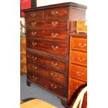 A George III mahogany tallboy chest on chest, with dentil carved cornice, two short over three