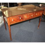 A 19th century mahogany rectangular side table, with two frieze drawers, on turned legs, 110cm