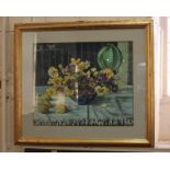 G H Carlsson, still life of pansies and lemons, 'Penseer', gouache, signed, inscribed verso, 42cm by