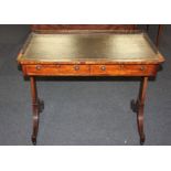 A Victorian rectangular desk, with rectangular green tooled leather top and three quarter brass