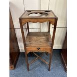 A George III mahogany two-tier washstand with drawer to lower tier, cross stretcher, 33cm square