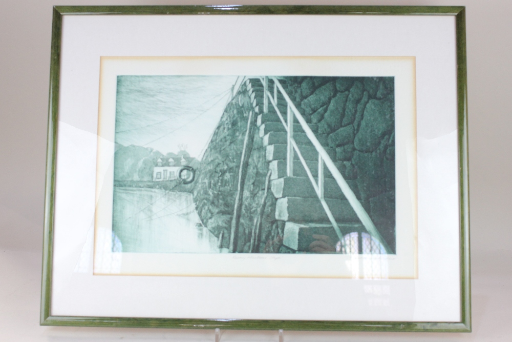 Ellenore Richecoeur, 'Rainy Harbour Steps, etching, numbered 4/50, inscribed and signed in pencil,