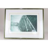 Ellenore Richecoeur, 'Rainy Harbour Steps, etching, numbered 4/50, inscribed and signed in pencil,