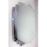 An Art Deco wall mirror rectangular shape with stepped corners and bevelled edge, 72cm by 48cm