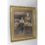 20th century school, woman at a fish market, oil on canvas, indistinctly signed Mostara, 44cm by