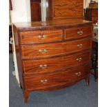 A George III inlaid mahogany bowfront chest of two short over three long drawers, with satinwood