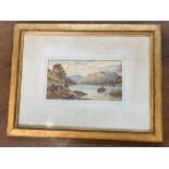 19th century school, scenic Lake District view of two figures on a boat at Ullswater, watercolour,