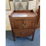 A George III mahogany tray top side table with cupboard and base drawer on square legs, 56cm