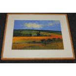 D* Linsburg (South African, Contemporary), a pair of brightly coloured views across fields, oil,