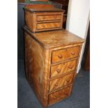 A Victorian satin birch narrow chest of four drawers, with surmount back of two small drawers 45cm
