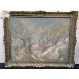 Andre Bicat, landscape, 'Sand pits at Bletchingley', oil on canvas, unsigned, paper label verso