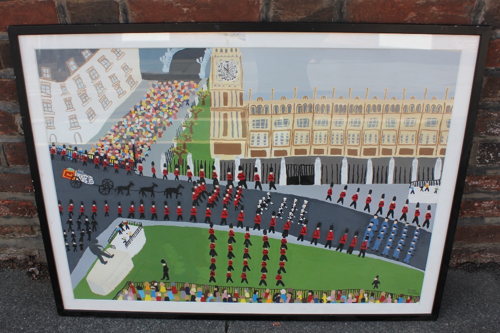 Sarah Shelley, view of Princess Diana's funeral, London, 'Ness and I were there', gouache, signed,
