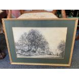 Adrian Hill (1897 - 1977), travellers on a country road, charcoal, signed, 32cm by 48cm