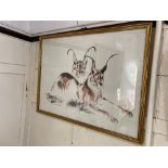 E Siddle (20th century) two Caracals Lynx, watercolour, signed and annotated, 55cm by 75cm