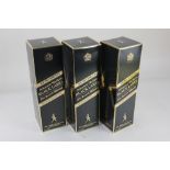 Three bottles of Johnnie Walker Black Label Old Scotch whisky, each 75cl, 40% vol, boxed