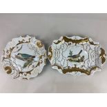 A 19th century Masons porcelain dessert dish, with hand painted design of a grey wagtail, together