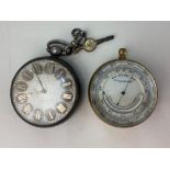 A gilt cased pocket barometer and thermometer, together with a silver cased pocket watch, the