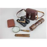 A pair of Carl Zeiss Jena binoculars in leather case, together with a folding wooden ruler, a