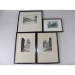 20th century school, three views of West Wycombe, St Paul's Cathedral, and The Law Courts, etchings,