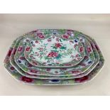 A set of four 19th century stone china platters, of graduated size decorated with pink and green